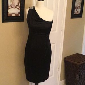 Calvin Klein Black Rhinestone Shoulder Dress